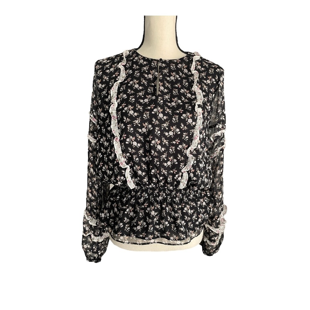 Lauren Ralph Lauren Blouse Women's Size Large Black Floral Cottagecore - Picture 1 of 4